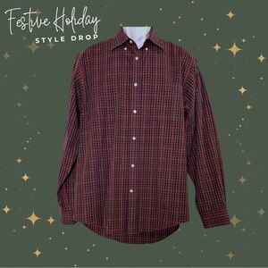 Men’s Red Green Plaid Button Down Shirt Classic Fit Holiday & Christmas Large